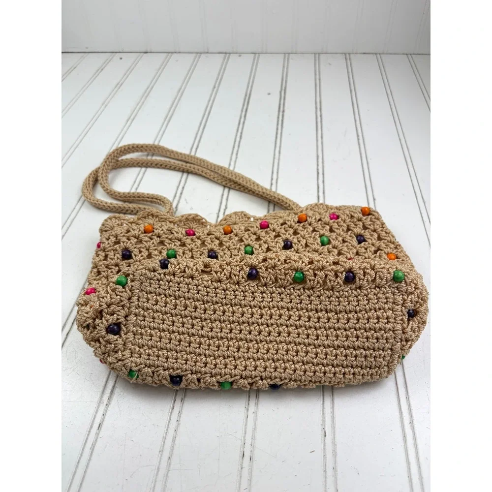 The Sak Vintage Y2K Crochet Beaded Boho Knit Summer Shoulder Bag Purse